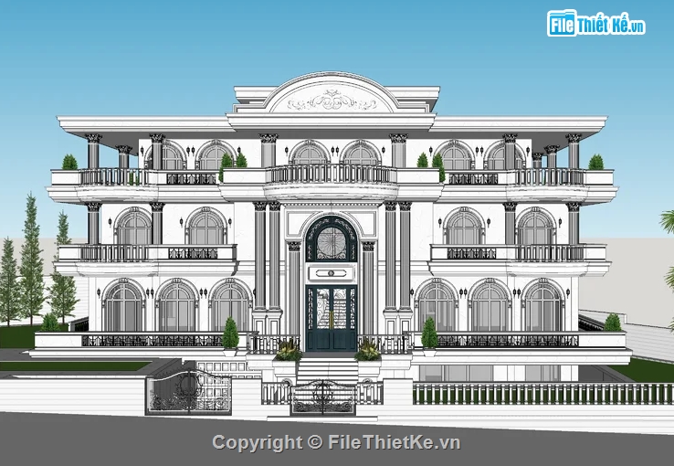 biệt thự sketchup,biệt thự tân cổ,sketchup biệt thự