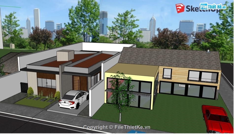 su nhà 1 tầng,file sketchup 1 tầng,biệt thự model su 1 tầng