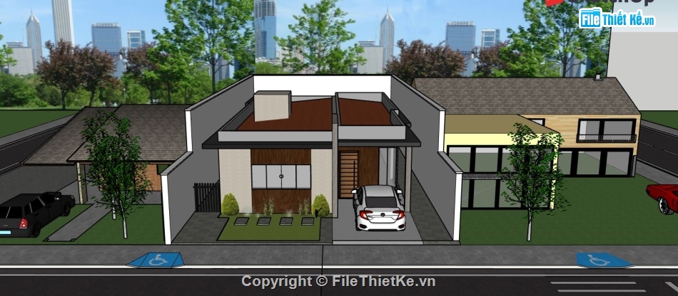 su nhà 1 tầng,file sketchup 1 tầng,biệt thự model su 1 tầng