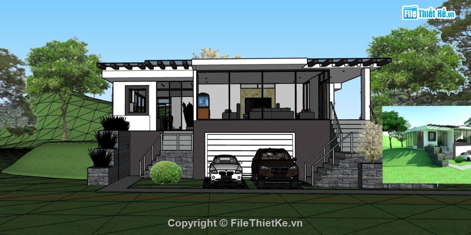 bản vẽ su nhà 1 tầng,sketchup nhà 1 tầng,model su nhà 1 tầng