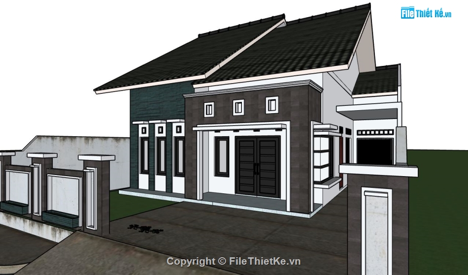 model su nhà 1 tầng,sketchup nhà 1 tầng,nhà 1 tầng su