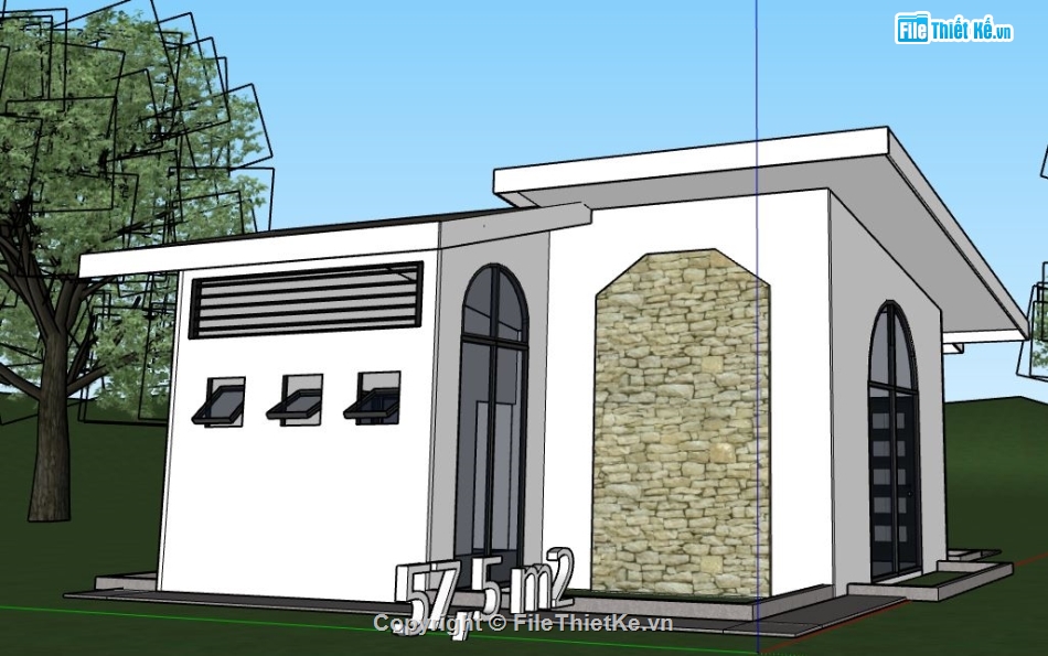 bản vẽ su nhà 1 tầng,file su  sketchup nhà 1 tầng,nhà 1 tầng su