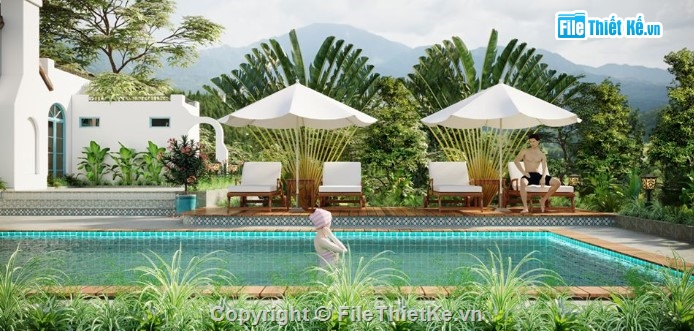 mẫu nhà 1 tầng,file 3dmax nhà vườn,nhà 1 tầng đẹp