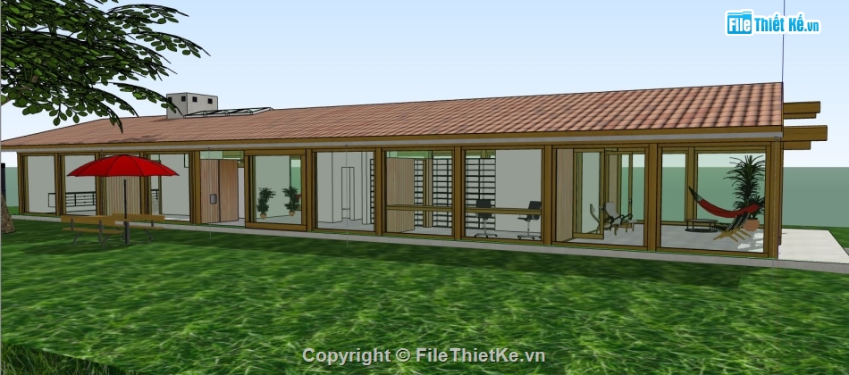 file su biệt thự 1 tầng,sketchup biệt thự nghỉ dưỡng,model su biệt thự nghỉ dưỡng