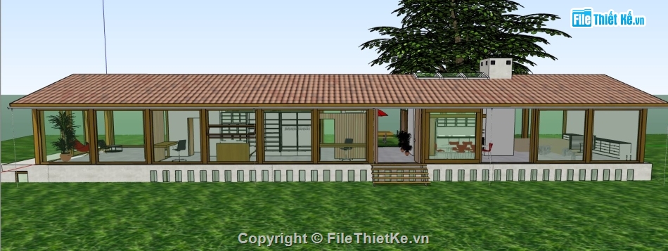 file su biệt thự 1 tầng,sketchup biệt thự nghỉ dưỡng,model su biệt thự nghỉ dưỡng