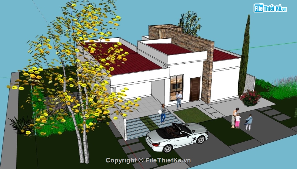 sketchup nhà 1 tầng,model su biệt thự,model su biệt thự 1 tầng