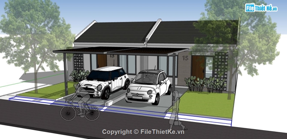 sketchup nhà 1 tầng,su nhà 1 tầng,file sketchup nhà 1 tầng