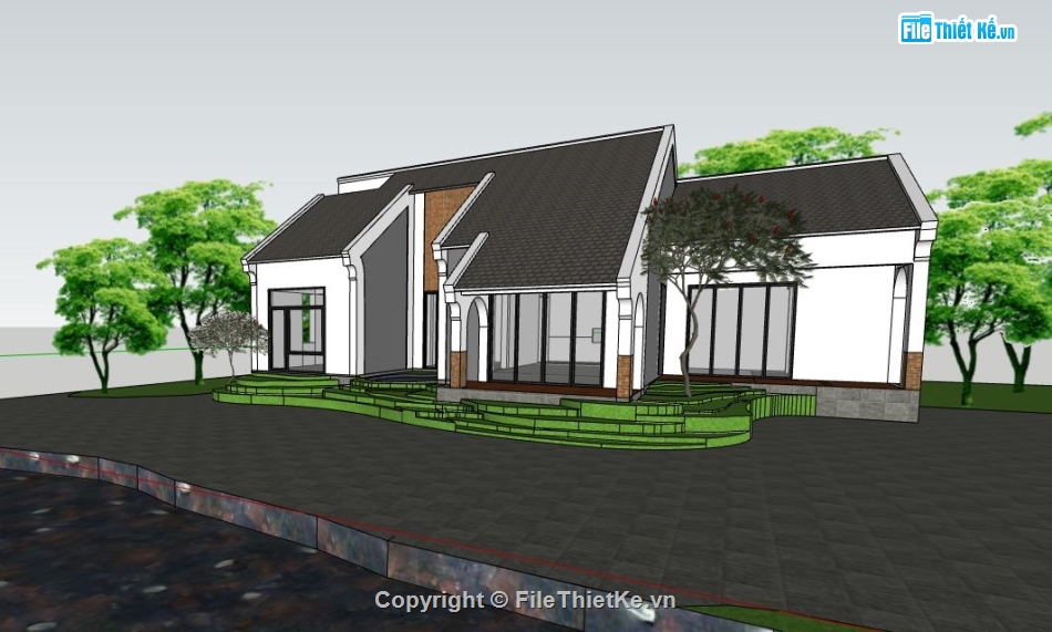 nhà 1 tầng file su,sketchup nhà 1 tầng,nhà 1 tầng đẹp,mẫu nhà 1 tầng sketchup