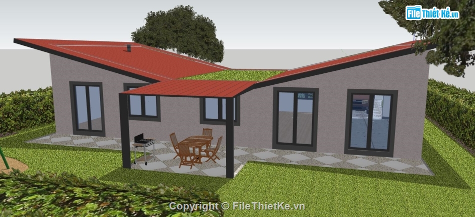 su nhà 1 tầng,sketchup nhà 1 tầng,model su nhà 1 tầng