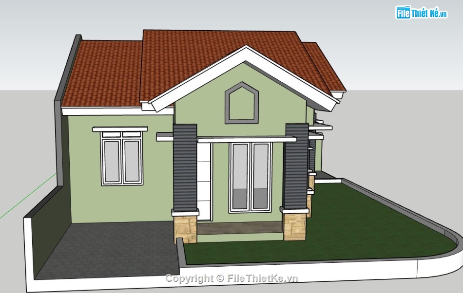 sketchup nhà 1 tầng,mẫu nhà 1 tầng,nhà 1 tầng