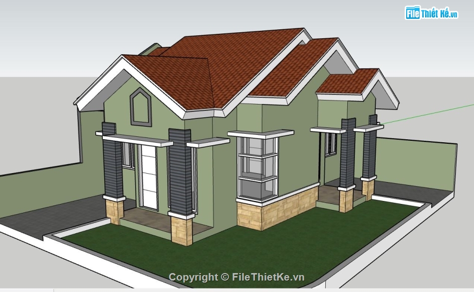 sketchup nhà 1 tầng,mẫu nhà 1 tầng,nhà 1 tầng