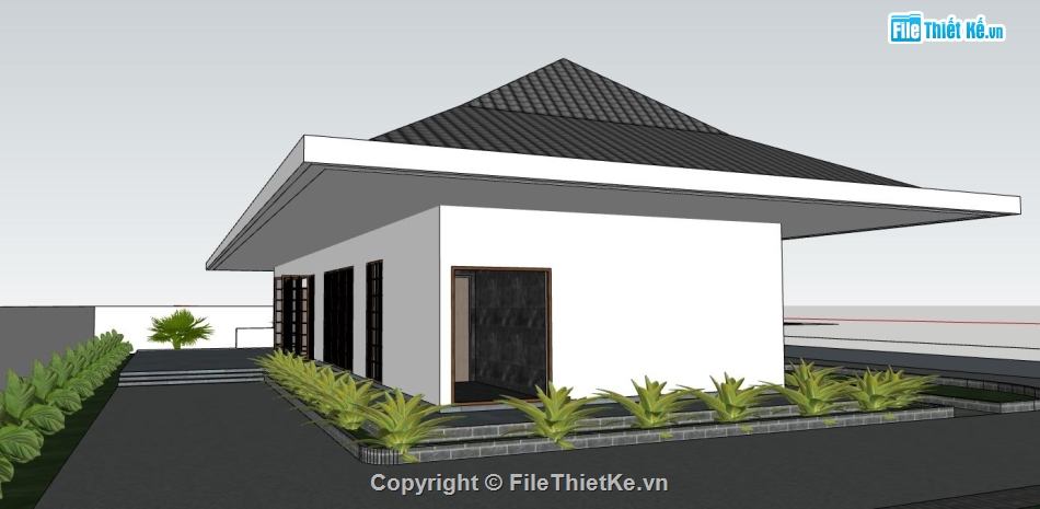 mẫu nhà 1 tầng,su nhà 1 tầng,file sketchup nhà 1 tầng