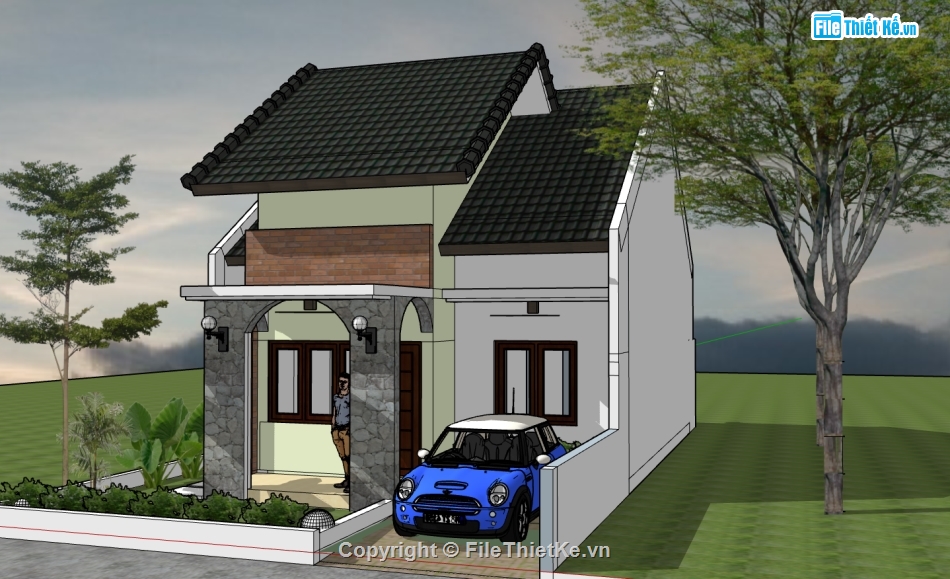 sketchup nhà 1 tầng,nhà 1 tầng,nhà hiện đại
