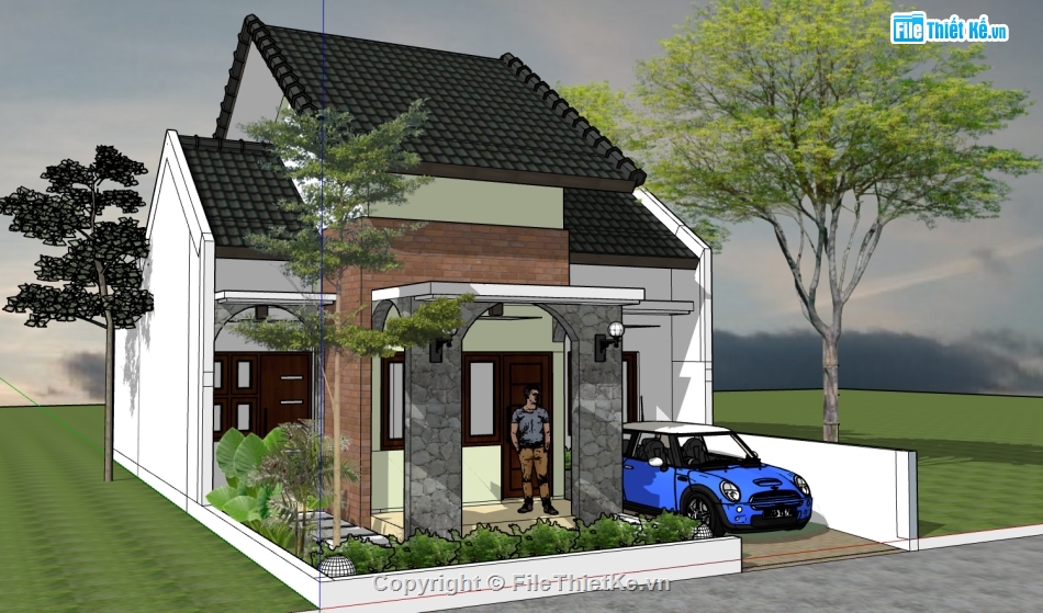 sketchup nhà 1 tầng,nhà 1 tầng,nhà hiện đại