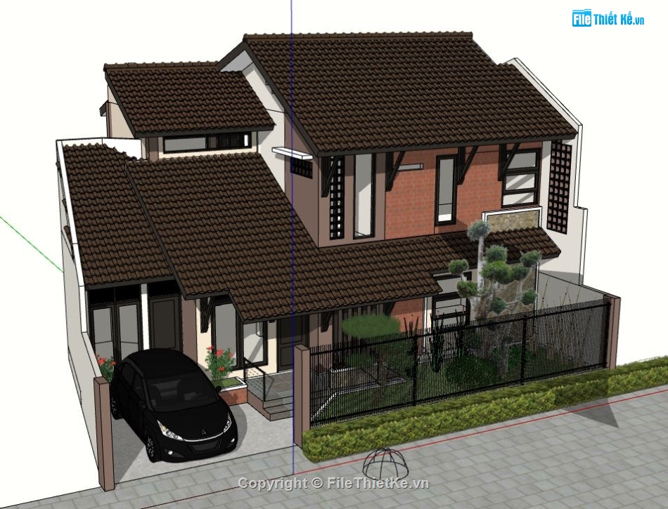 su nhà 2 tầng,model su 2 tầng hiện đại,sketchup nhà 2 tầng