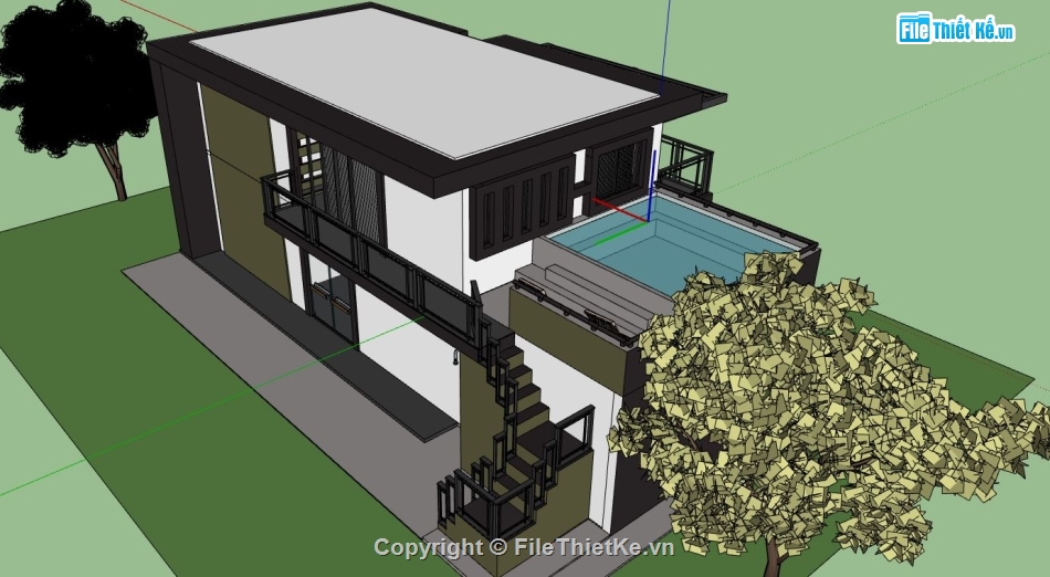 bản vẽ su nhà 2 tầng,sketchup nhà 2 tầng,model su nhà 2 tầng