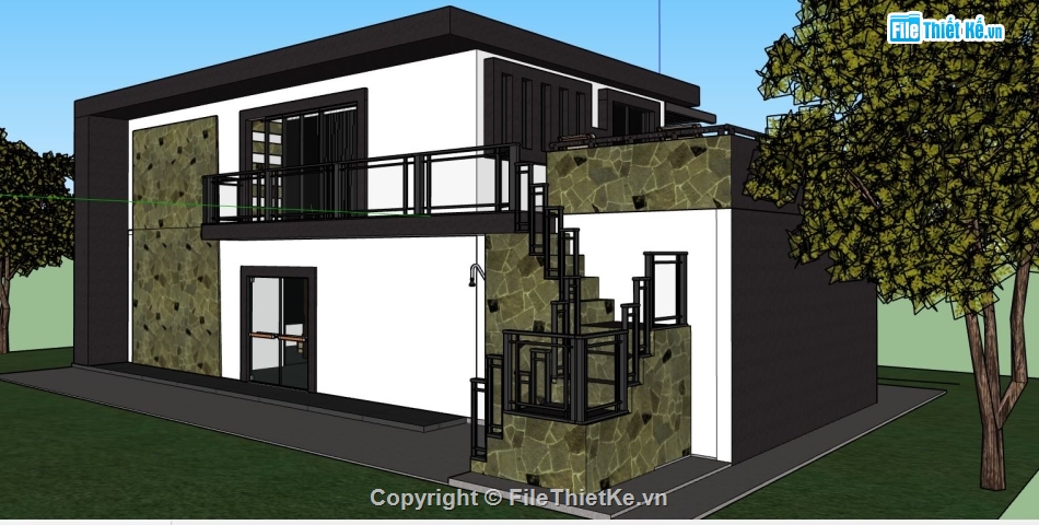 bản vẽ su nhà 2 tầng,sketchup nhà 2 tầng,model su nhà 2 tầng