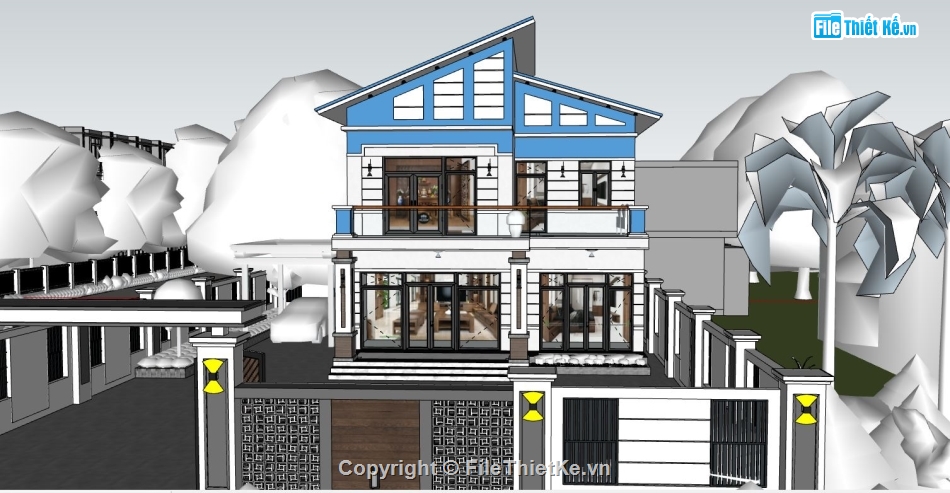 nhà 2 tầng file sketchup,thiết kế nhà 2 tầng sketchup,model su nhà 2 tầng