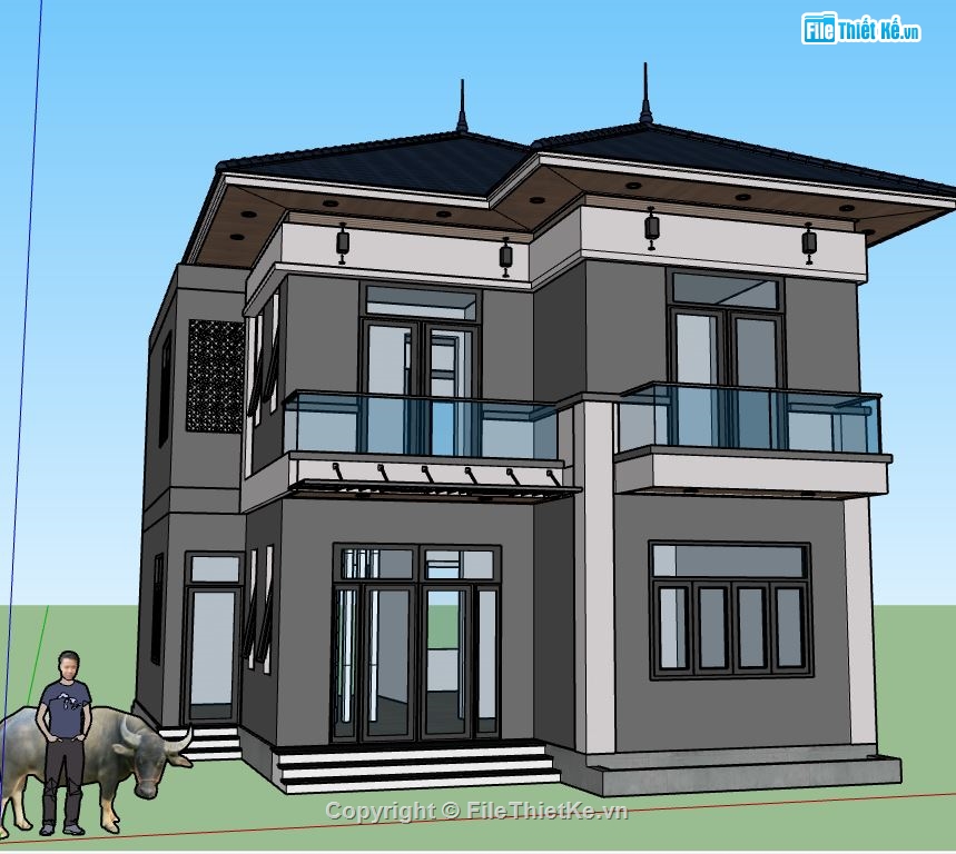 mẫu nhà 2 tầng,mẫu nhà 2 tầng sketchup,model su nhà 2 tầng