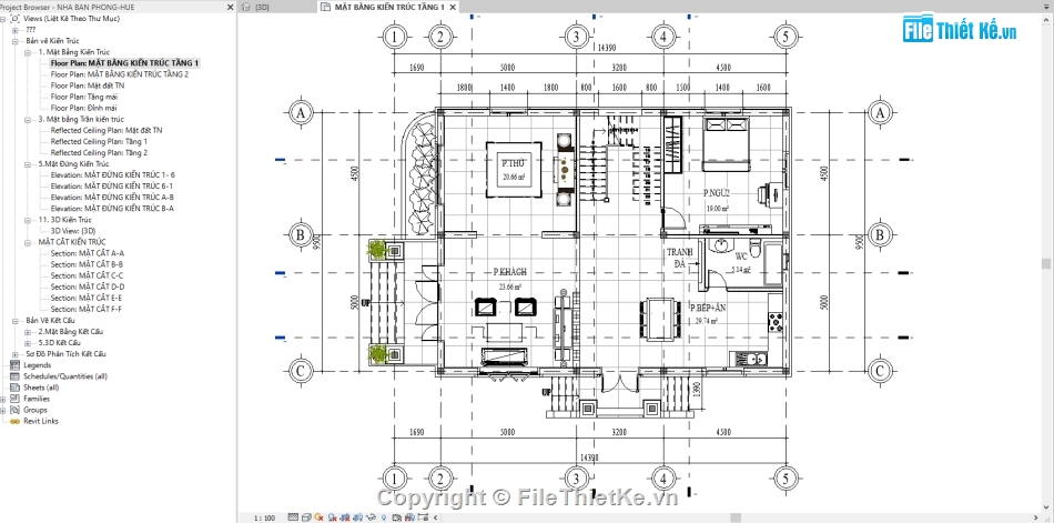 revit biệt thự 2 tầng,biệt thự 2 tầng 9.5x14.39m,thiết kế biệt thự 2 tầng  revit,mẫu biệt thự 2 tầng revit