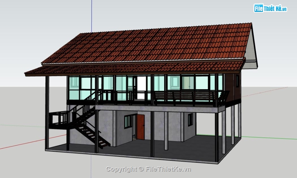 mẫu nhà 2 tầng sketchup,su nhà 2 tầng,model su nhà 2 tầng