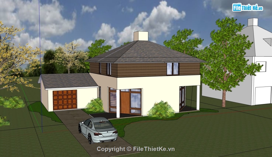 nhà 2 tầng nông thôn,sketchup nhà 2 tầng,mẫu nhà 2 tầng,phối cảnh nhà 2 tầng