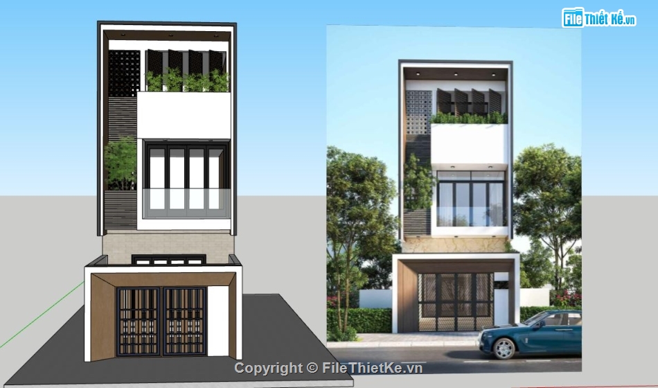 su nhà 3 tầng,model su nhà 3 tầng,sketchup nhà 3 tầng