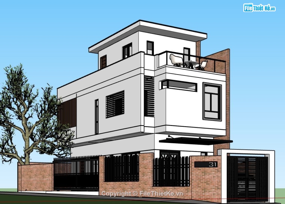 bản vẽ su nhà 3 tầng,model su nhà 3 tầng,file sketchup nhà 3 tầng