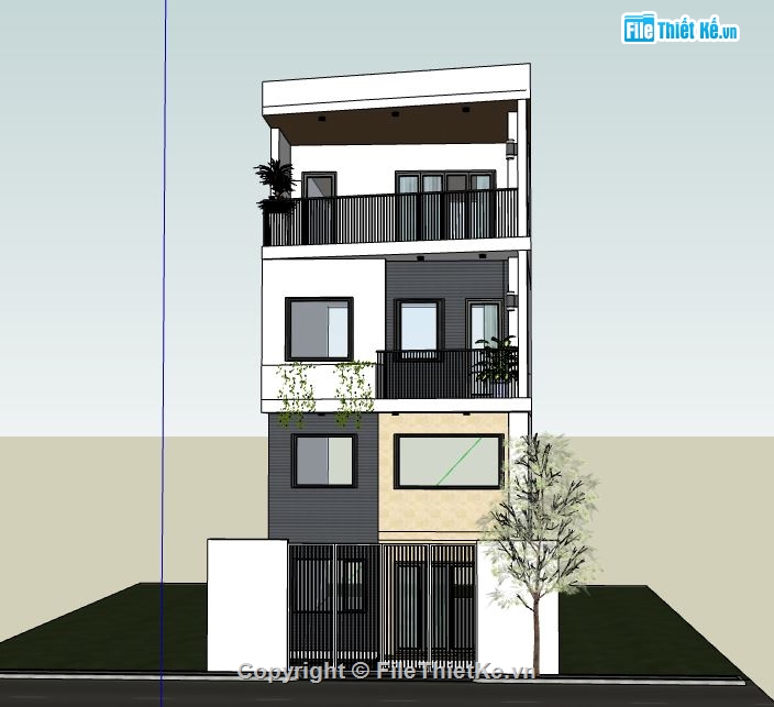 su nhà 3 tầng,sketchup nhà 3 tầng,nhà 3 tầng