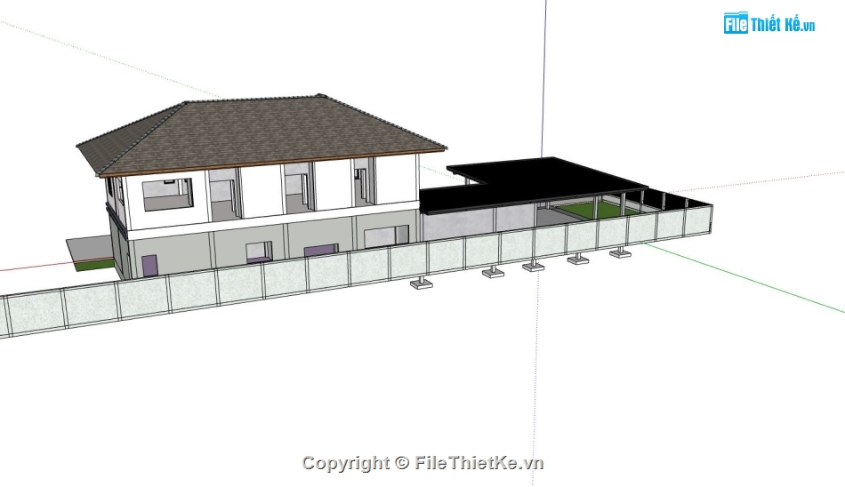 nhà biệt thự,biệt thự 2 tầng,sketchup nhà 2 tầng,phối cảnh nhà 2 tầng