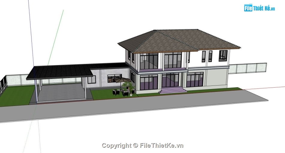 nhà biệt thự,biệt thự 2 tầng,sketchup nhà 2 tầng,phối cảnh nhà 2 tầng