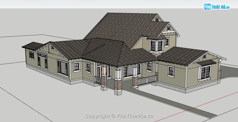 thiết kế biệt thự 2 tầng,sketchup nhà biệt thự,biệt thự 2 tầng dựng 3d su