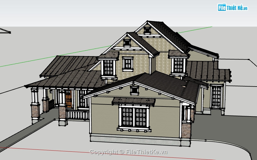 thiết kế biệt thự 2 tầng,sketchup nhà biệt thự,biệt thự 2 tầng dựng 3d su