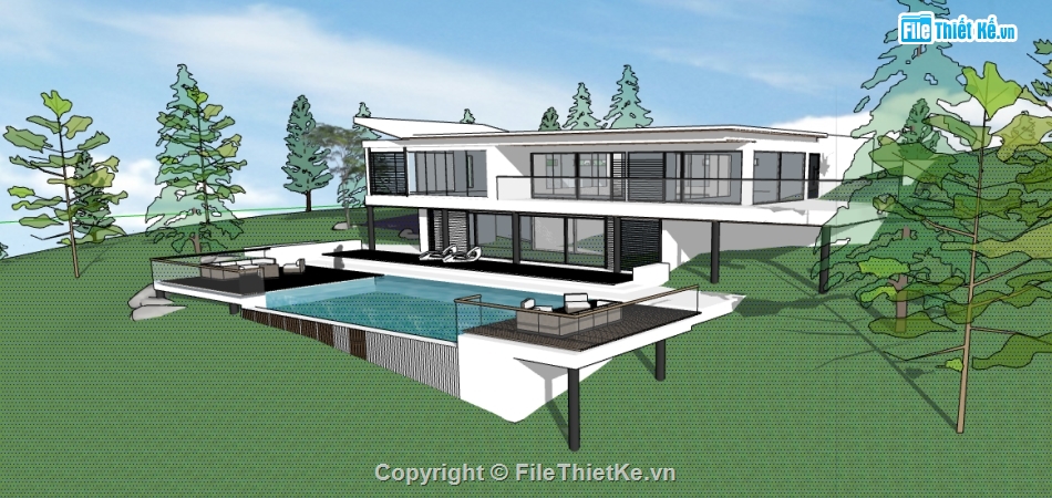 biệt thự 2 tầng dựng sketchup,thiết kế 3d nhà biệt thự 2 tầng,file sketchup mẫu biệt thự 2 tầng hiện đại