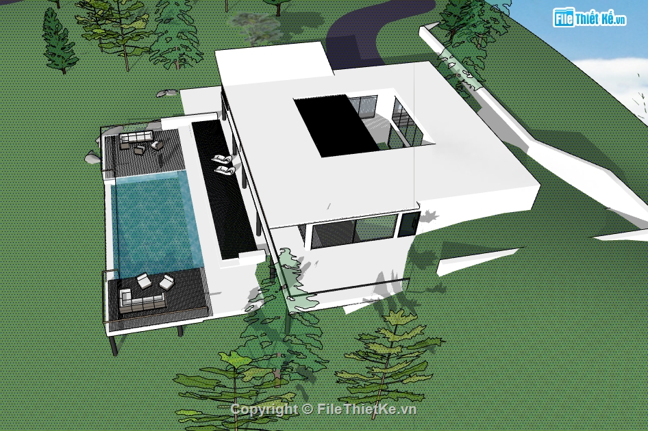 biệt thự 2 tầng dựng sketchup,thiết kế 3d nhà biệt thự 2 tầng,file sketchup mẫu biệt thự 2 tầng hiện đại