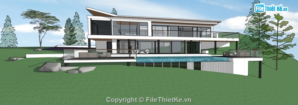 biệt thự 2 tầng dựng sketchup,thiết kế 3d nhà biệt thự 2 tầng,file sketchup mẫu biệt thự 2 tầng hiện đại