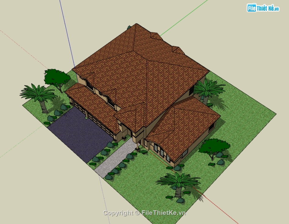 biệt thự châu âu sketchup,biệt thự phong cách châu âu,file sketchup mẫu biệt thự 2 tầng