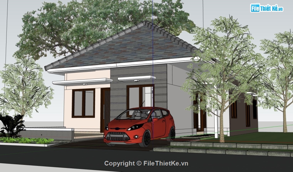 sketchup nhà cấp 4,file sketchup nhà cấp 4,model sketchup nhà cấp 4,phối cảnh nhà cấp 4 sketchup