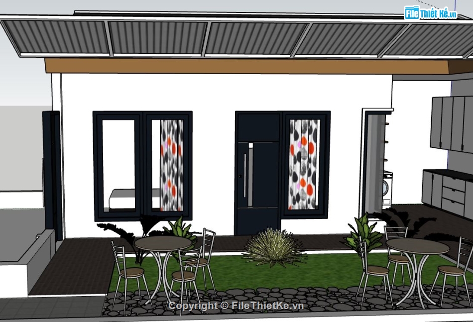 nhà cấp 4 đẹp,nhà cấp 4,nhà cấp 4 sketchup