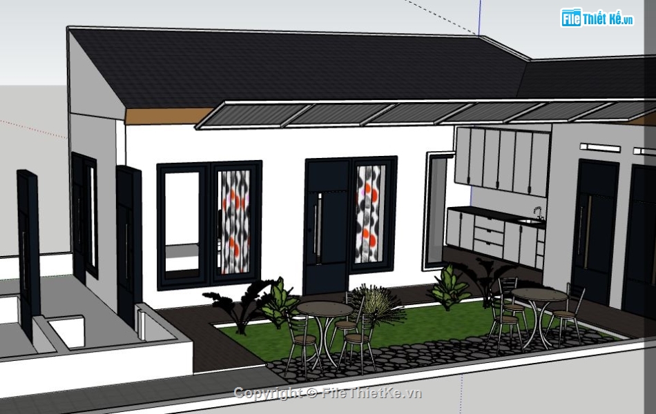 nhà cấp 4 đẹp,nhà cấp 4,nhà cấp 4 sketchup