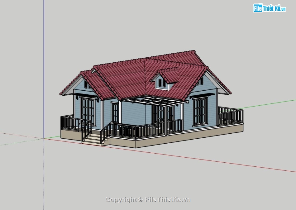 nhà cấp 4,nhà cấp 4 nông thôn,sketchup nhà cấp 4,phối cảnh nhà cấp 4