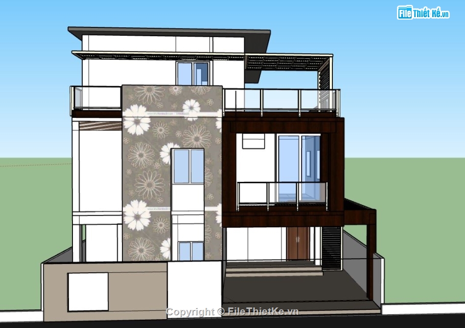 nhà 3 tầng hiện đại,su nhà 3 tầng,file sketchup 3 tầng