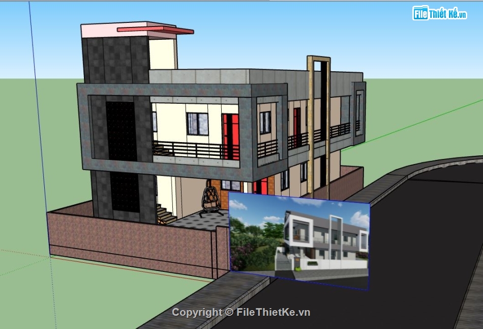 biệt thự 2 tầng,file sketchup biệt thự 2 tầng,su biệt thự 2 tầng,file su biệt thự