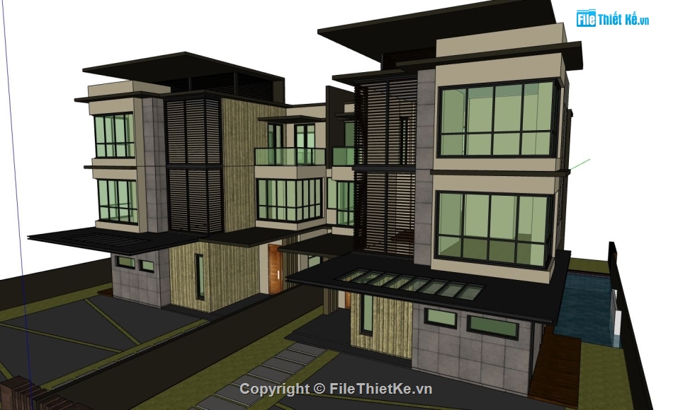 nhà làm việc,model su nhà làm việc,sketchup nhà làm việc,nhà làm việc 3 tầng