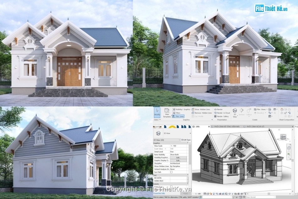 revit nhà cấp 4 9x11.5m,mẫu công trình revit,nhà vườn mái thái 9x11.5m,nhà mái thái 9x11.5m,biệt thự full (file revit),file revit biệt thự