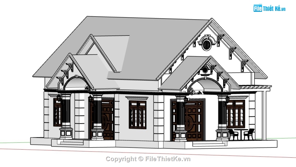 nhà mái thái,su nhà mái thái,file sketchup nhà 1 tầng