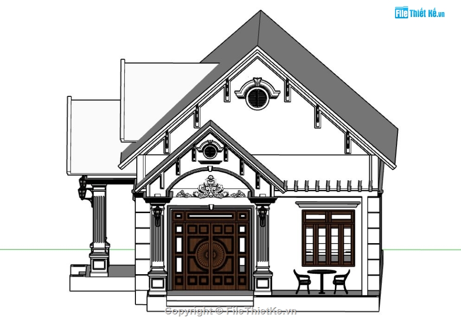 nhà mái thái,su nhà mái thái,file sketchup nhà 1 tầng