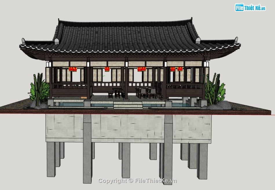 nhà đẹp file su,file sketchup nhà trung hoa,model sketchup nhà trung hoa