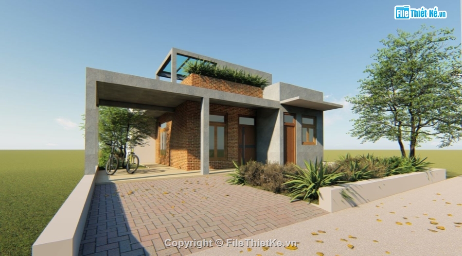 Mẫu nhà phố,nhà phố 1 tầng,file sketchup nhà phố hiện đại