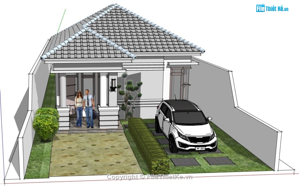 file nhà phố sketchup,sketchup nhà 1 tầng,nhà phố sketchup,file sketchup nhà phố,bản vẽ nhà 1 tầng